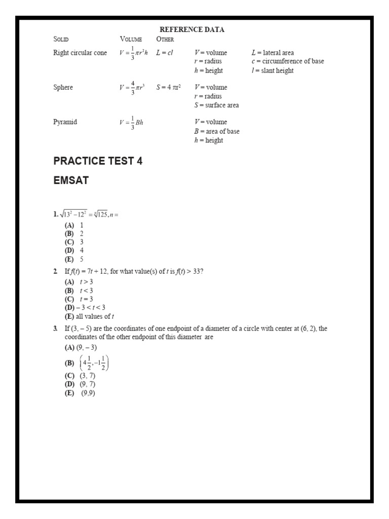 Emsat Practice Test 4 | PDF