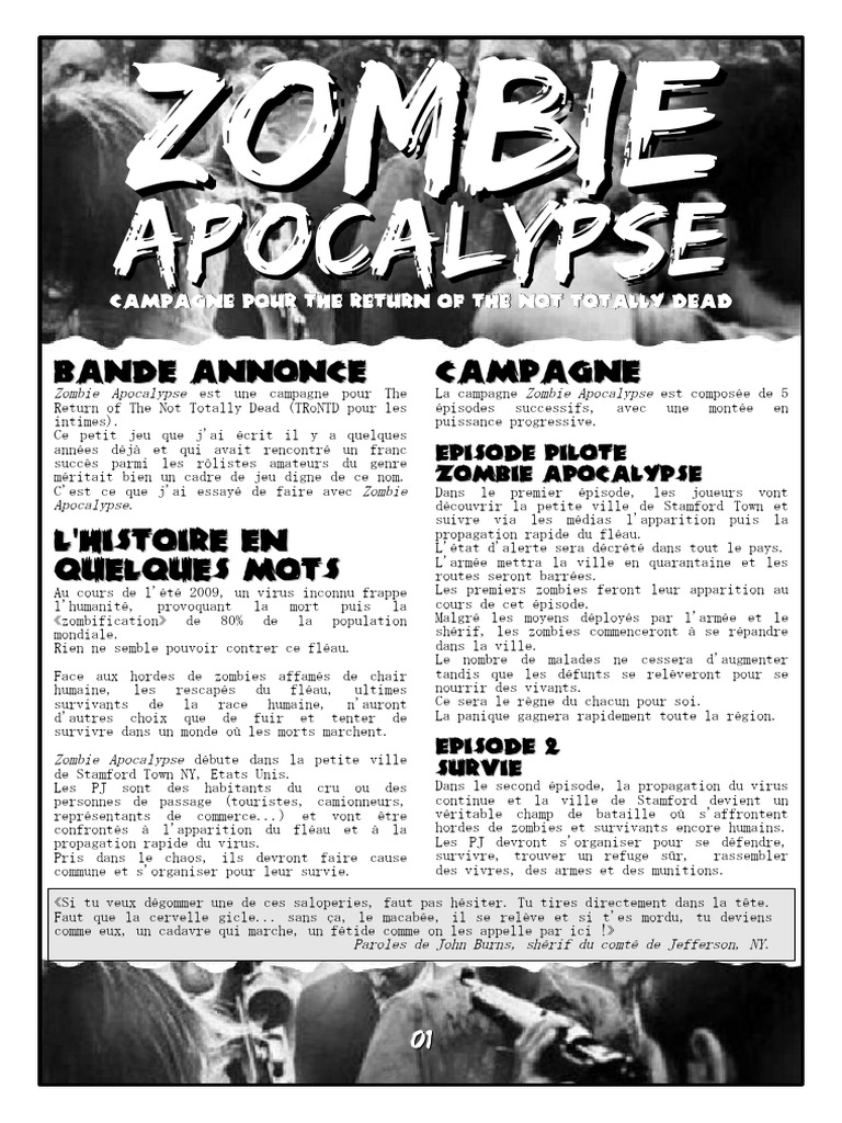 JDR Zombie Apocalypse - The Return of The Not Totally Dead | PDF, image size:768x1024