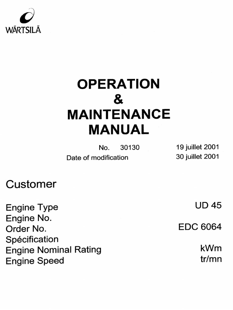 Operation & Maintenance Manuel Ud45 l6 l8 v12 D - V16 v20 e - English | PDF