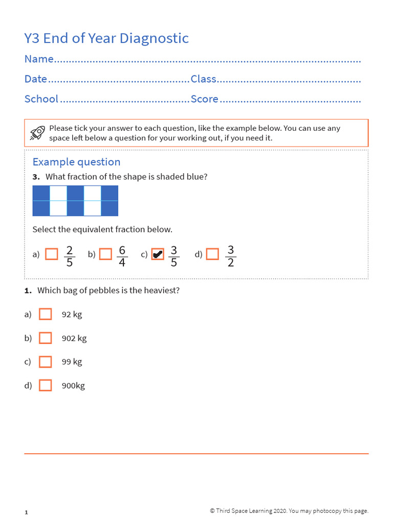 Y3 End of Year Diagnostic | PDF