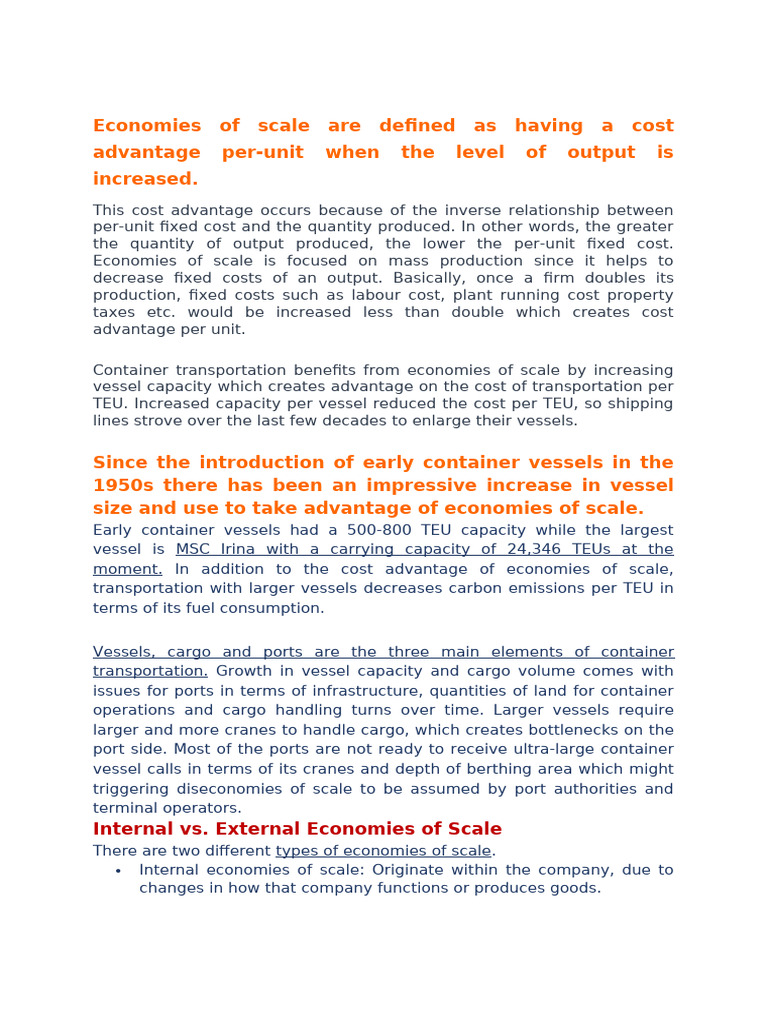 Economies of Scale in Cintainer Transportation | PDF