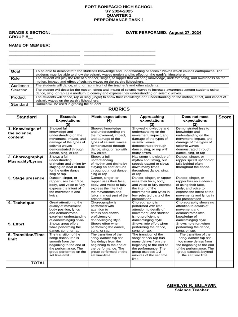 Seismic Waves Performance Task Guide | PDF | Seismology | Language Arts ...