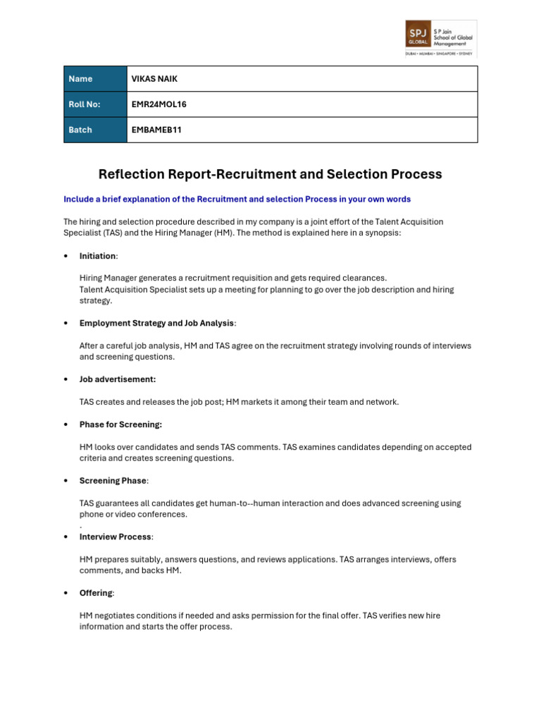 Reflective Paper-Recruitment | PDF