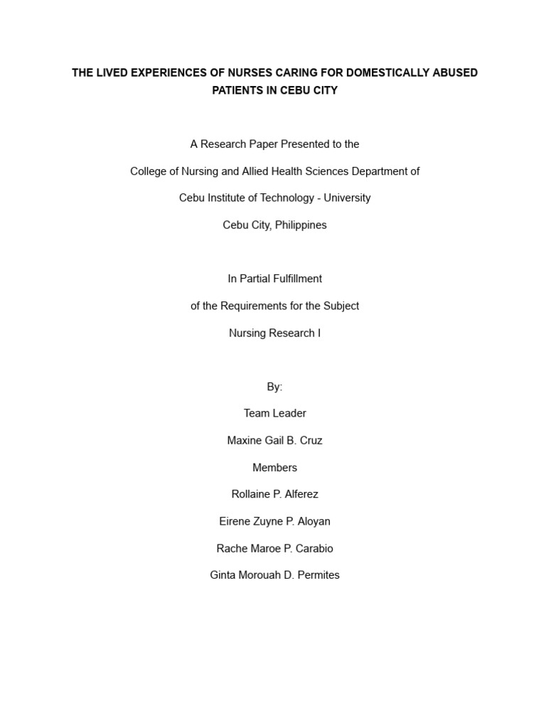 The Lived Experiences of Nurses Caring For Domestically Abused Patients ...