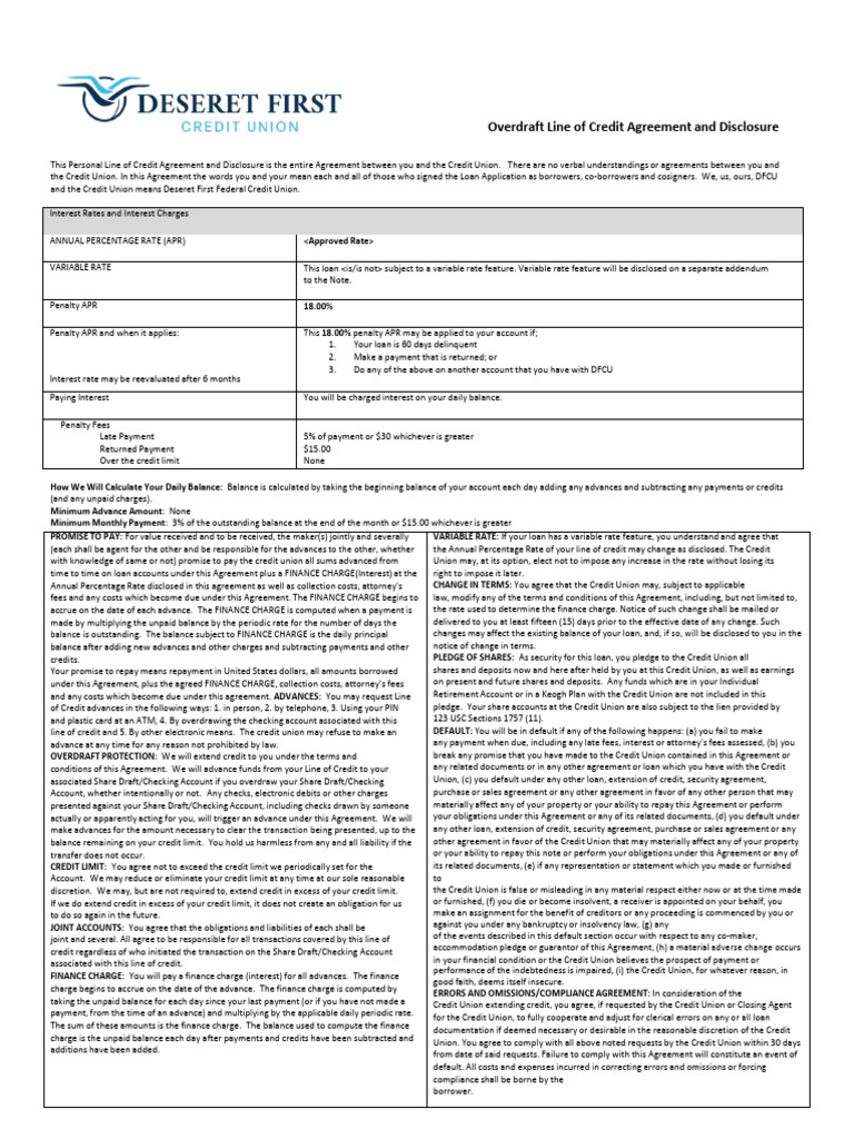 Over Draft Line of Credit Disclosure1 | PDF