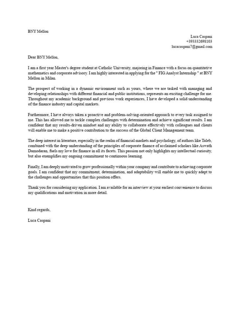 Cover Letter - BNY Mellon | PDF