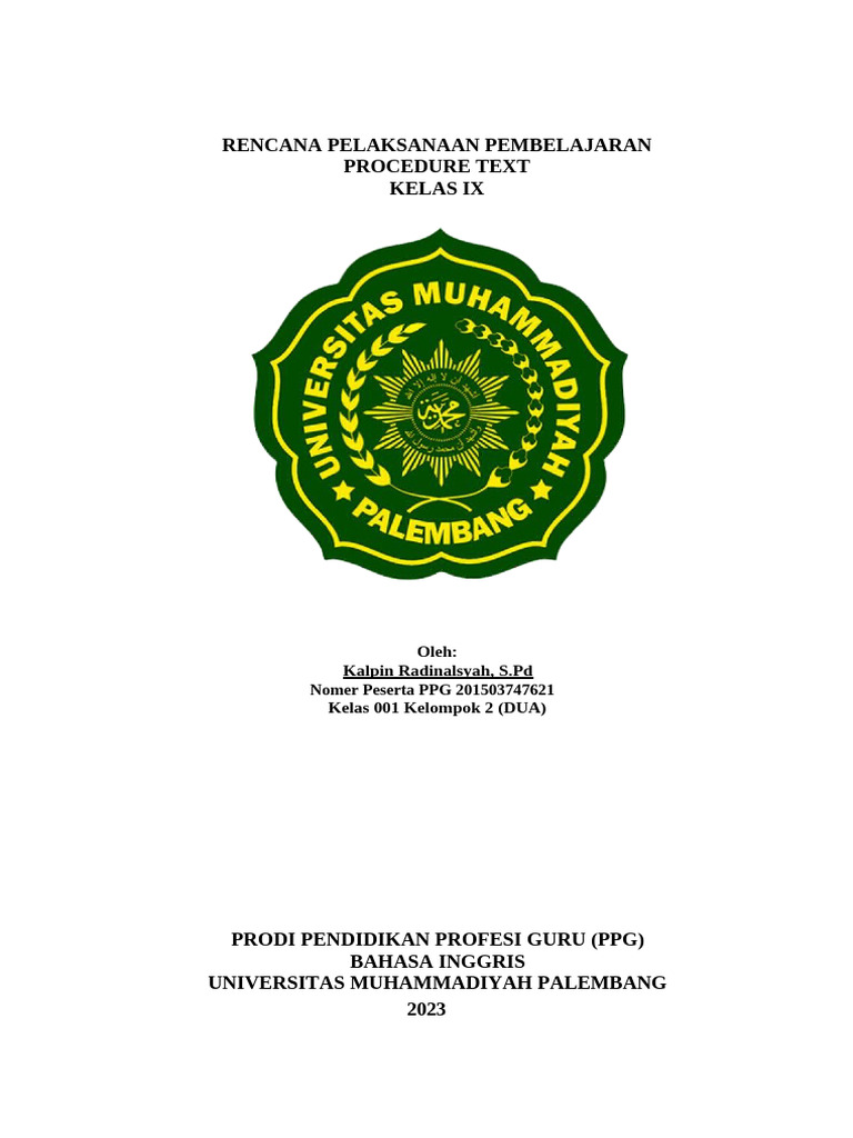 RPP Aksi 2 Procedure Text Kalpin | PDF