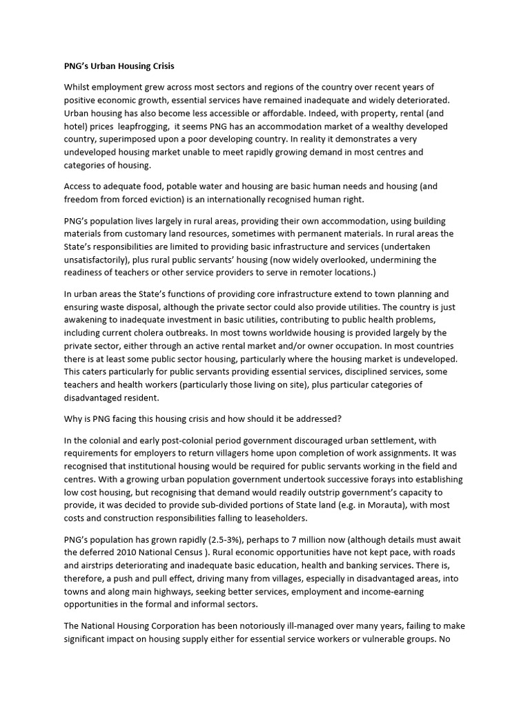 PNG Urban Housing Crisis Explained | PDF | Affordable Housing | Social ...