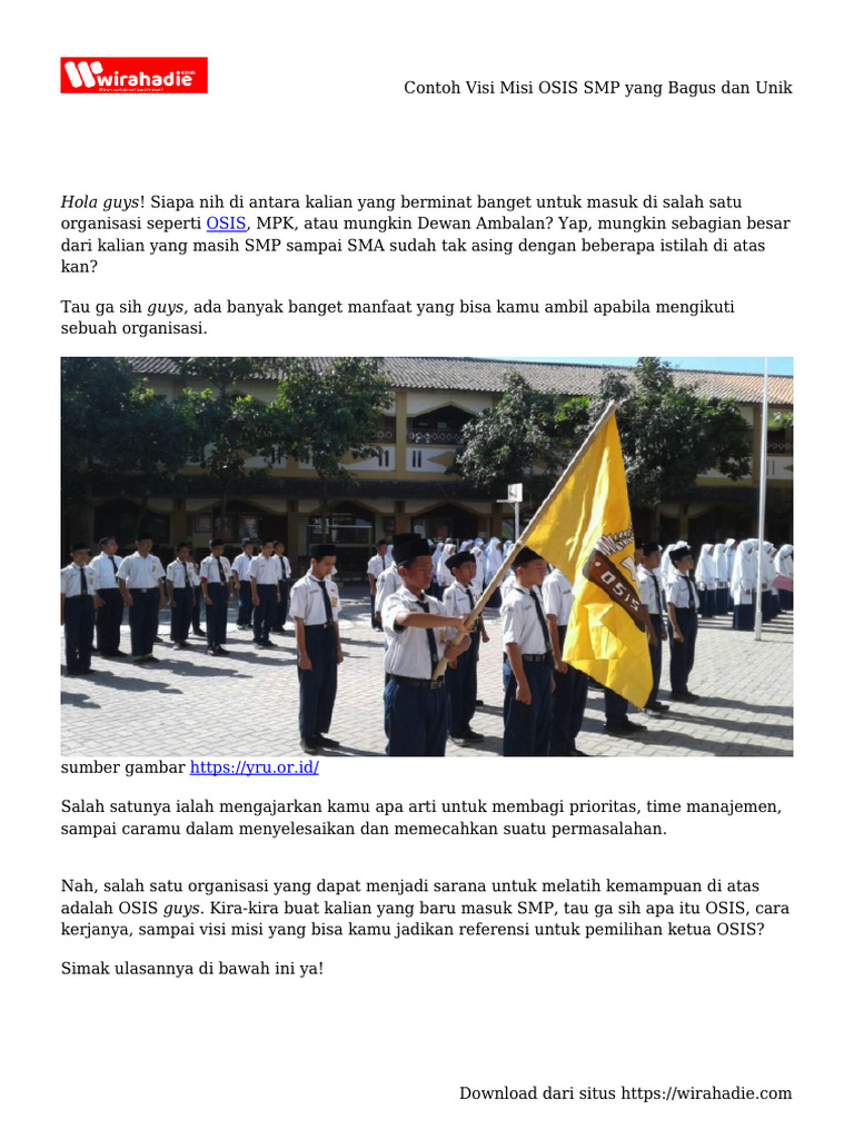 Contoh Visi Misi OSIS SMP Yang Bagus Dan Unik | PDF | Karier ...