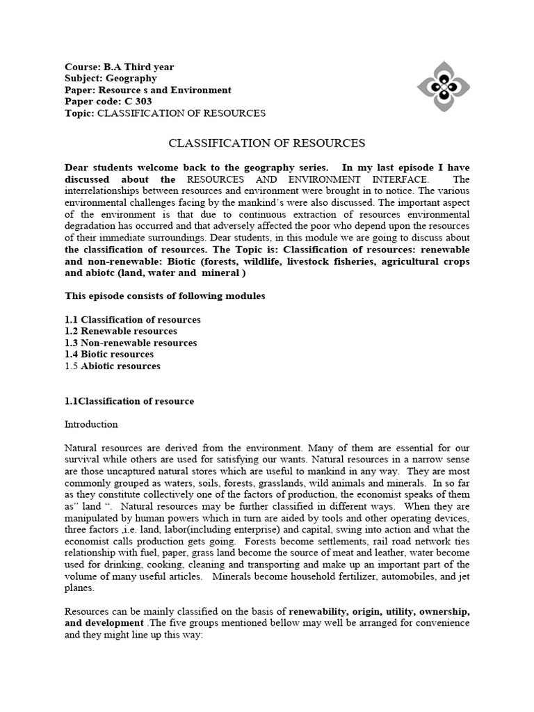 3 Script - Classification of Resources200306111103032121 | PDF