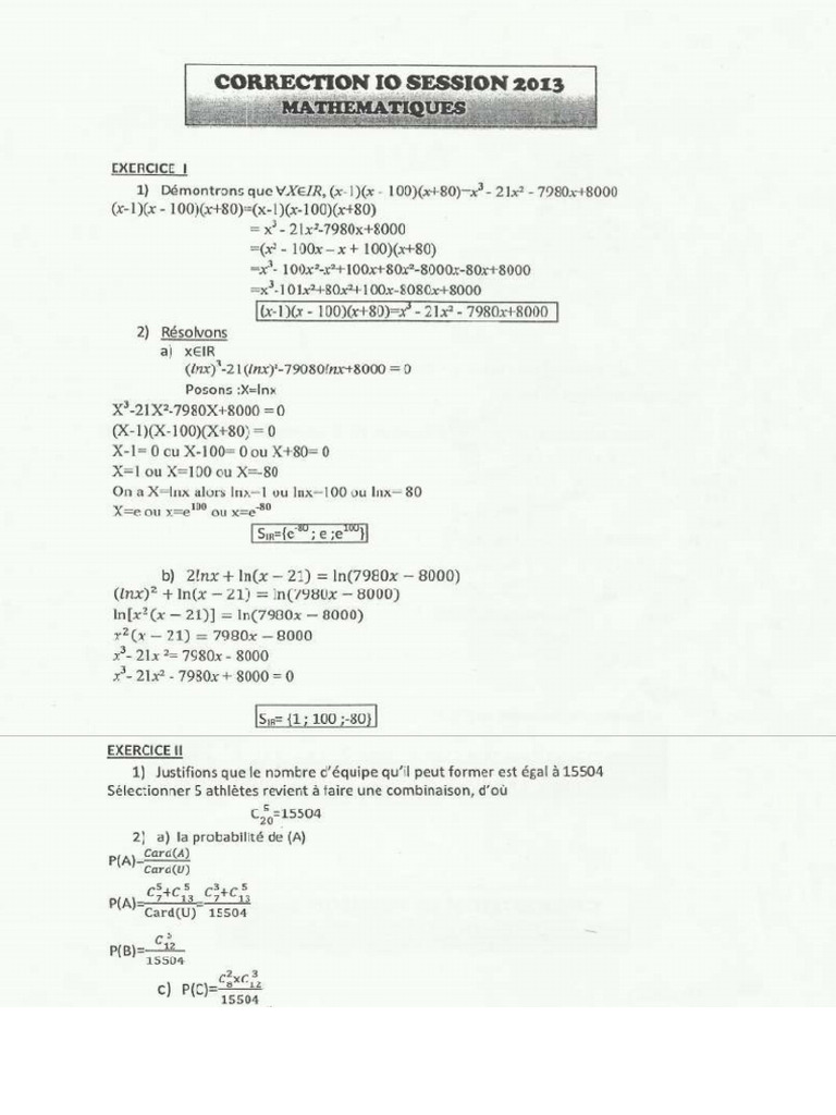 Corrigé Mathematiques 2013 | PDF