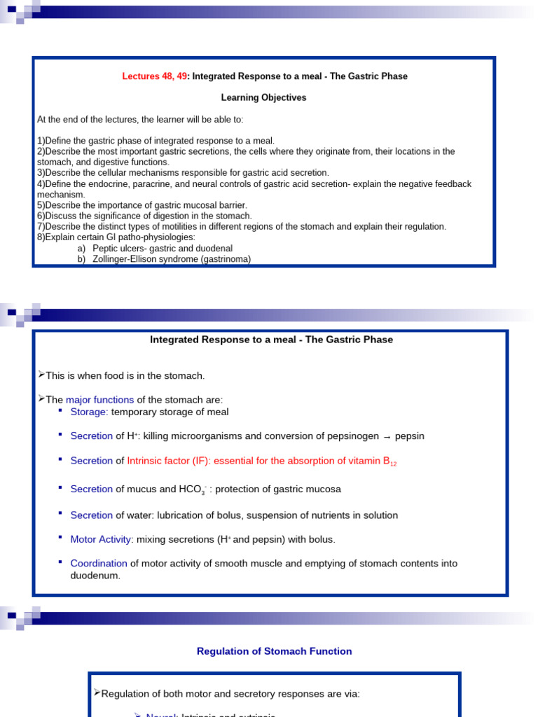 Lectures 48, 49:: Integrated Response To A Meal - The Gastric Phase ...