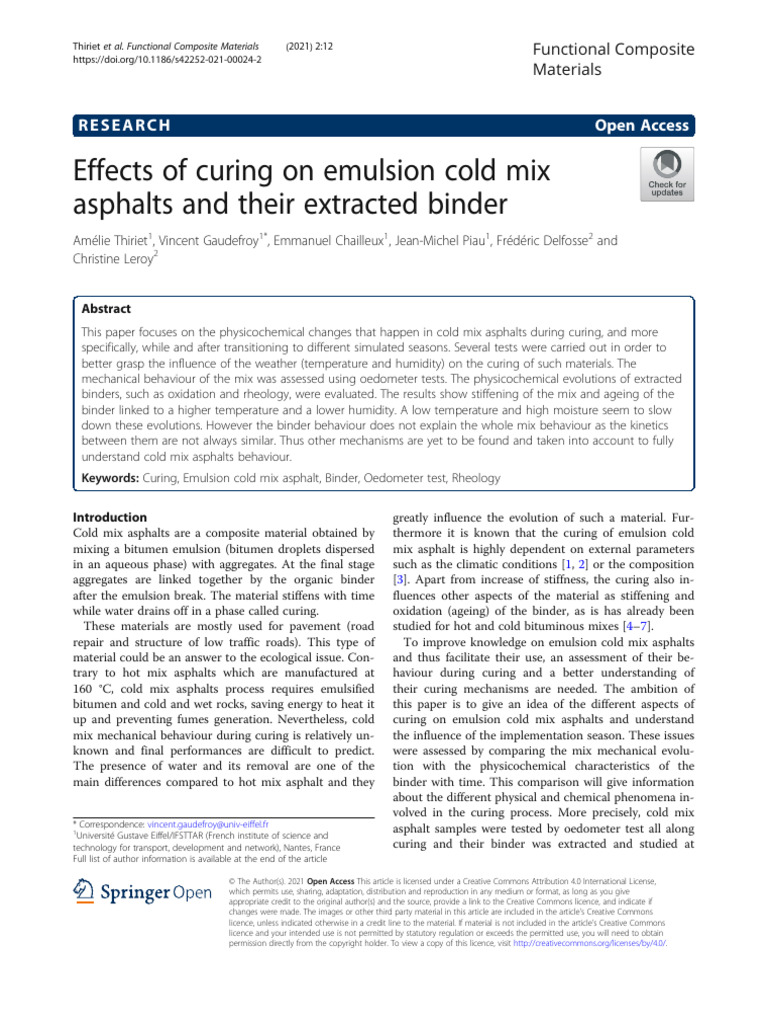 Effects of curing on emulsion cold mix asphalts and their extracted ...