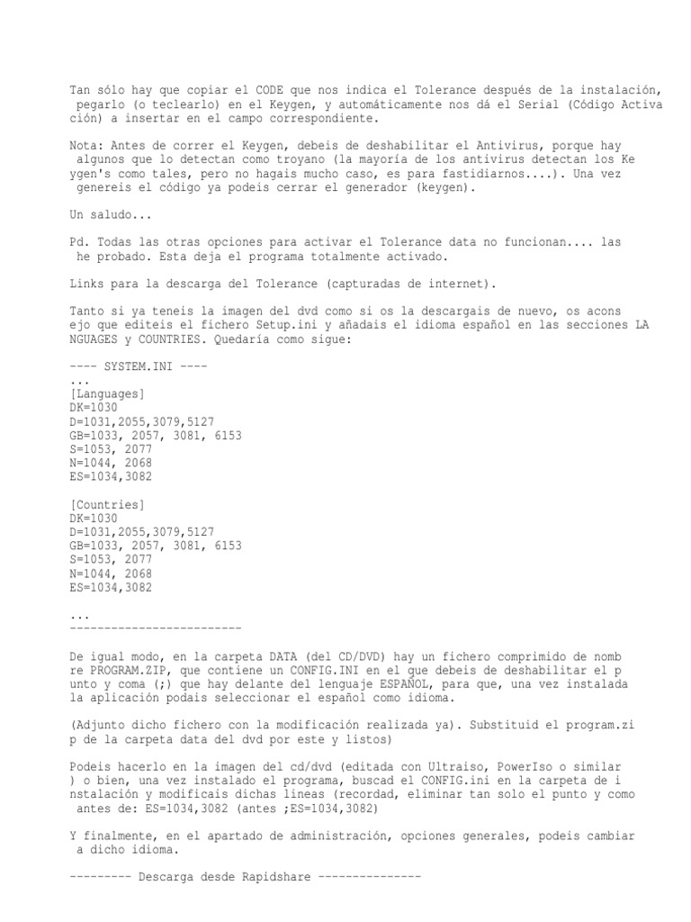 Tolerance Data Serial Keygen