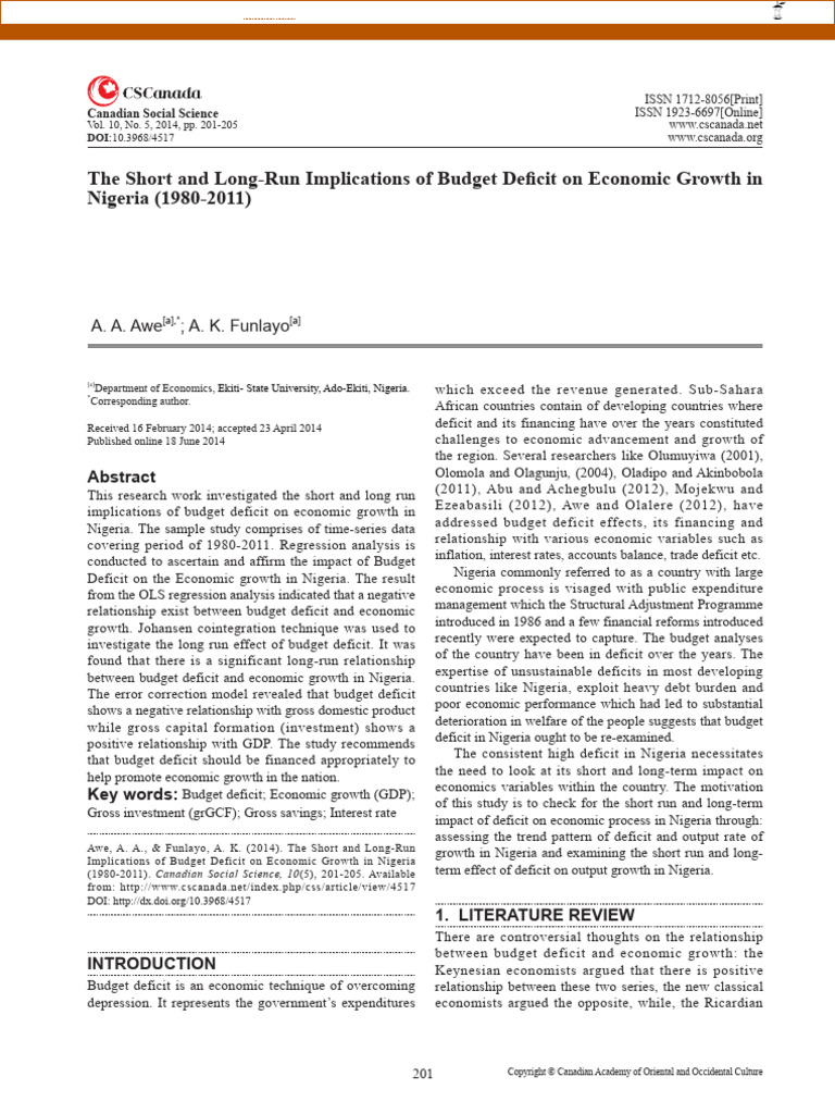 The Short and Long-Run Implications of Budget Deficit On Economic ...