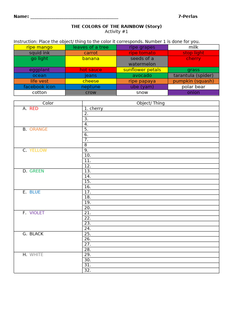 Colors Activity | PDF