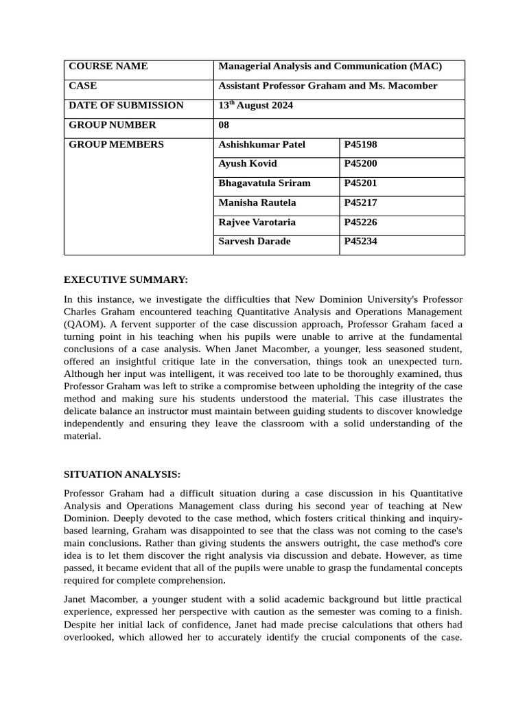 Teaching Challenges in Case Method Analysis | PDF | Learning | Critical ...