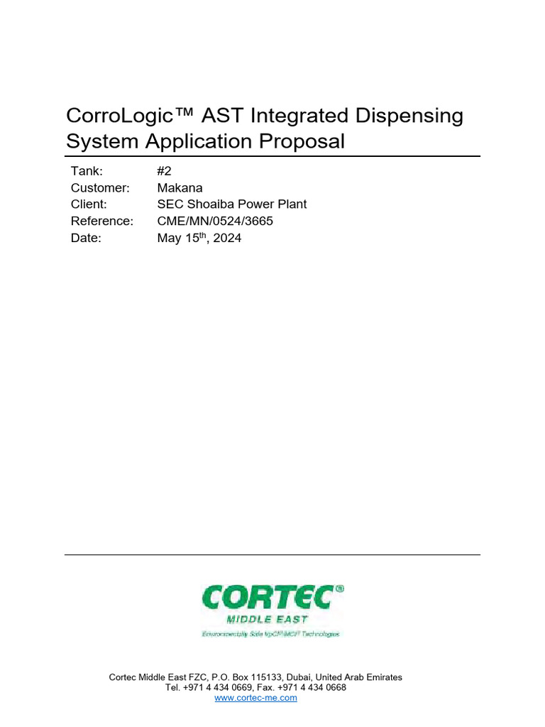 Corrologic™ Ast Integrated Dispensing System Application Proposal | PDF