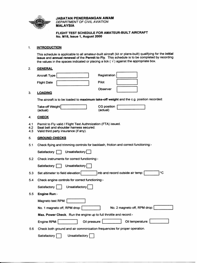 Flight Test Schedule For Amateur Built Aircraft | PDF