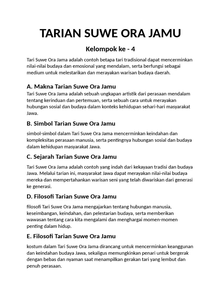 Makalah Tarian Suwe Ora Jamu | PDF