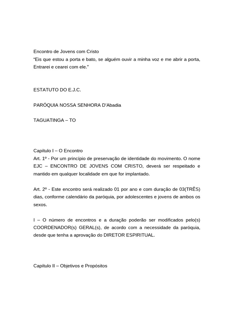 Estatuto Do EJC (Encontro de Jovens Com Cristo) | PDF