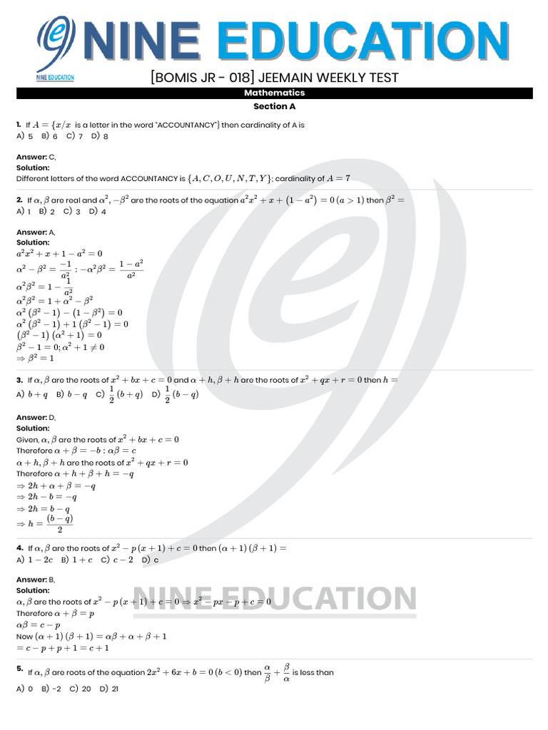 (Bomis Jr-018) Jeemain Weekly Test Results and Solutions | PDF