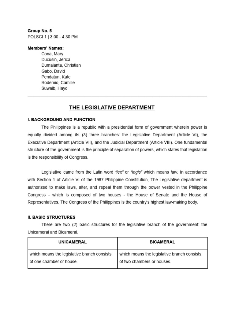 POLSCI 1 THE LEGISLATIVE DEPARTMENT PDF