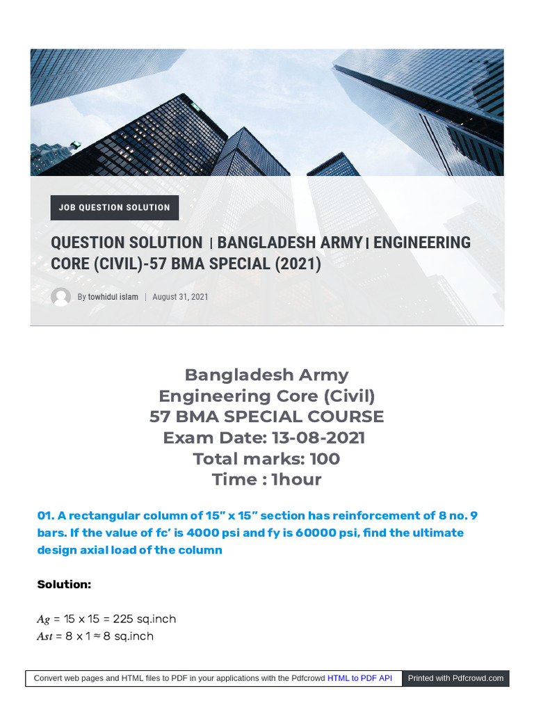 Civil Engineering Exam Solutions 57 BMA | PDF | Deep Foundation | Concrete