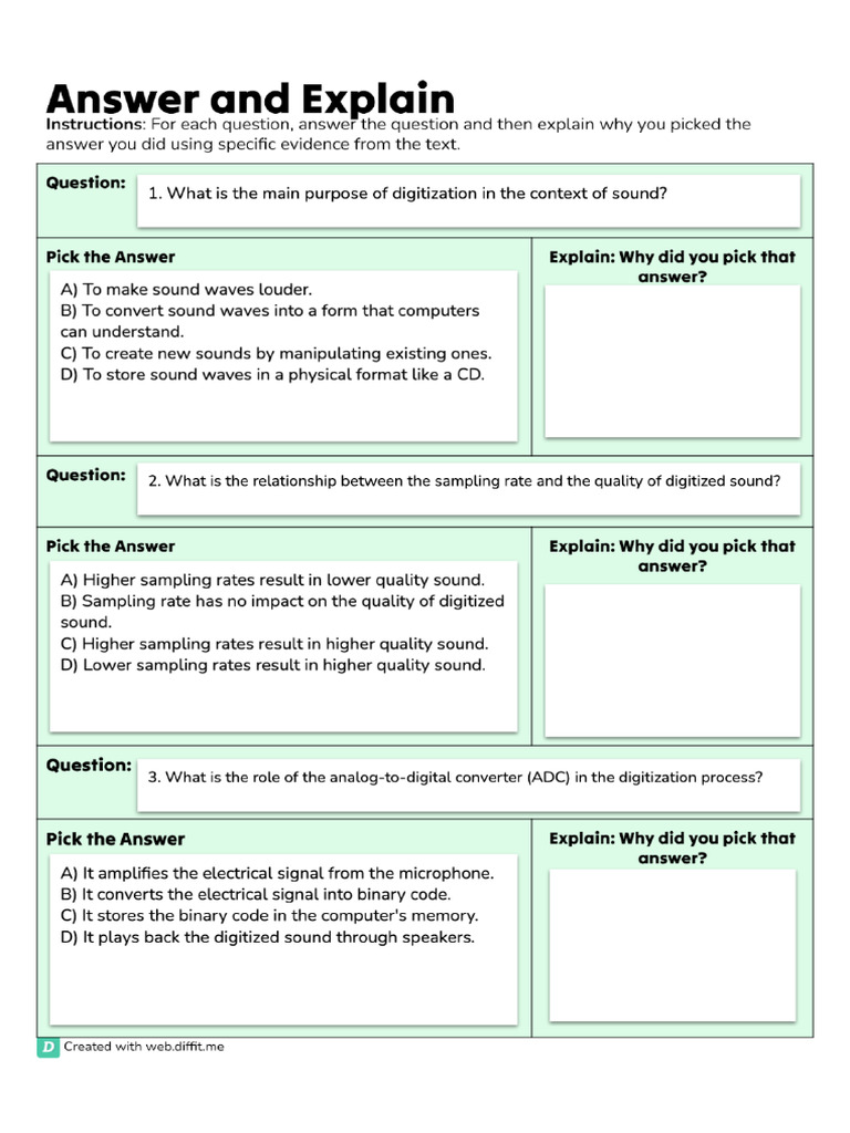 Sound Questions Worksheet | PDF