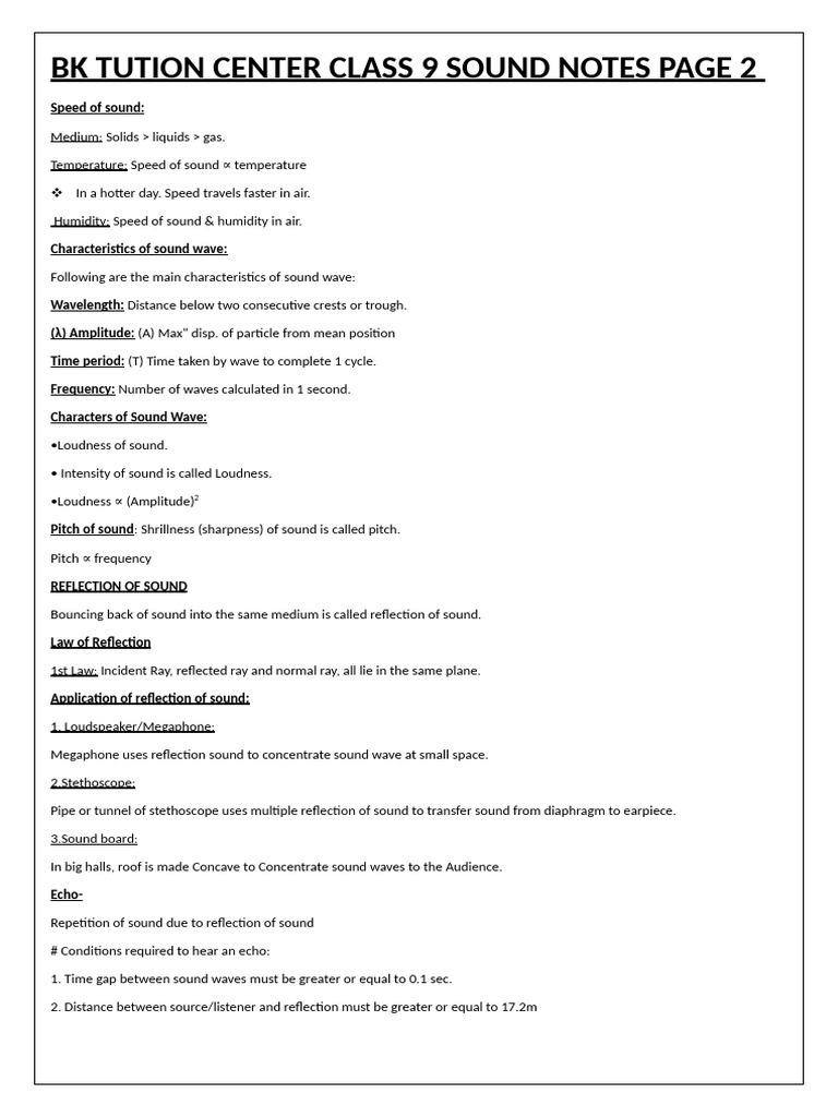 Bk tution center class 9 sound notes page 2 pdf