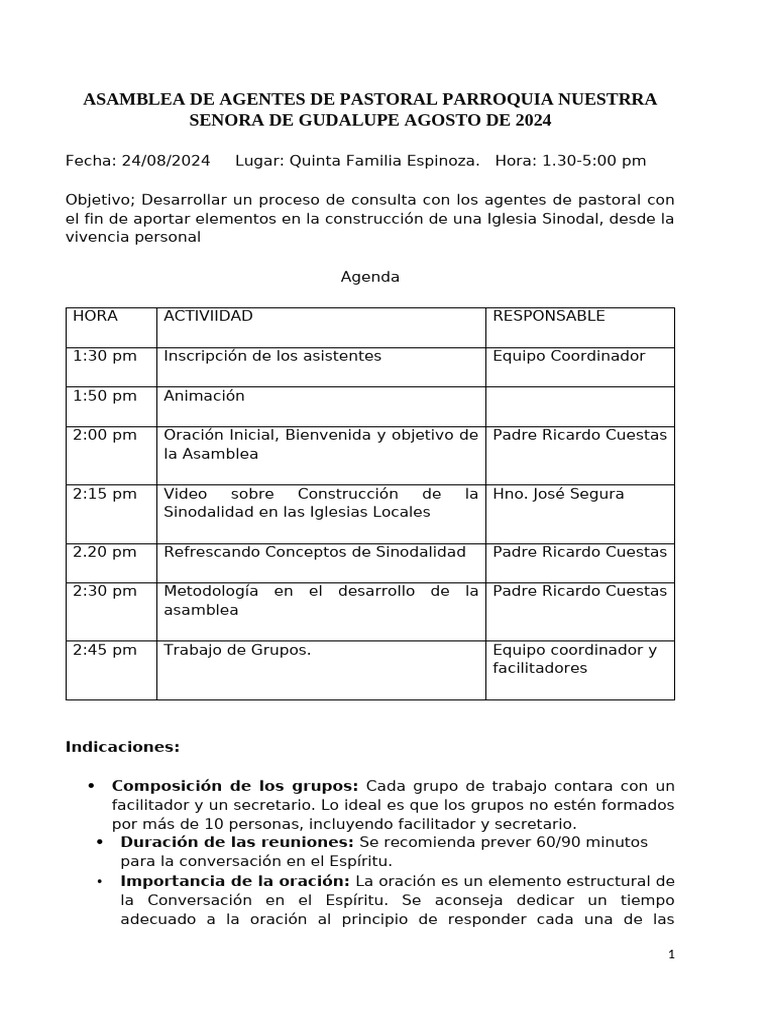 Encuentro de Agentes de Pastoral Santuario de Guadalupe | PDF