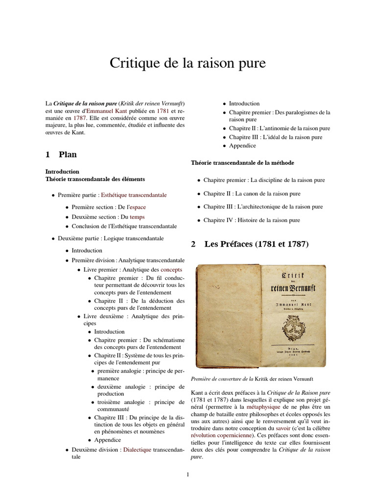 CRITIQUE DE LA RAISON PURE - KANT - ETUDE (12 Pages - 188 Ko) | PDF