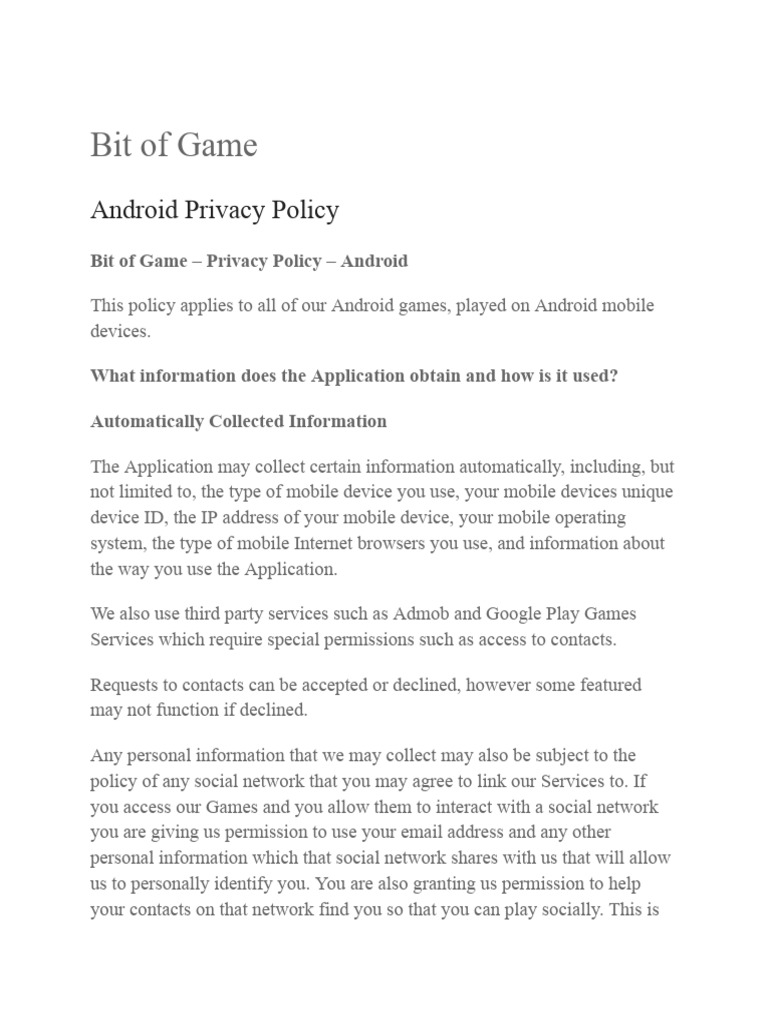 Android Privacy Policy | PDF