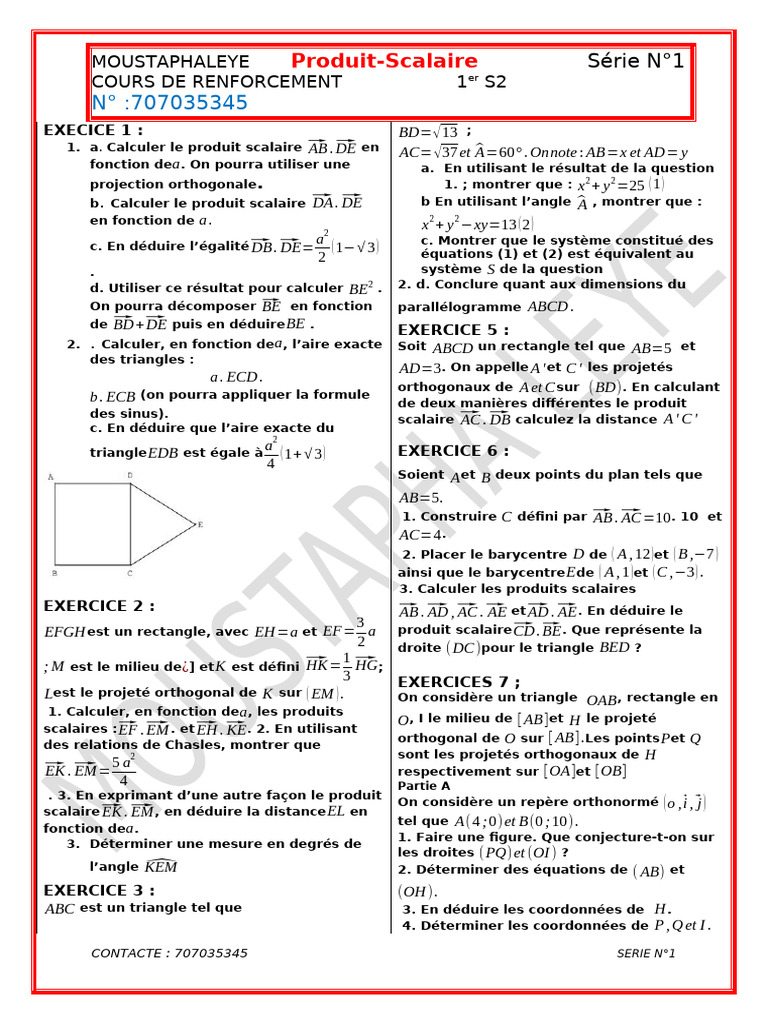 Cours de Produit Scalaire - Exercices | PDF | Elementary Mathematics ...