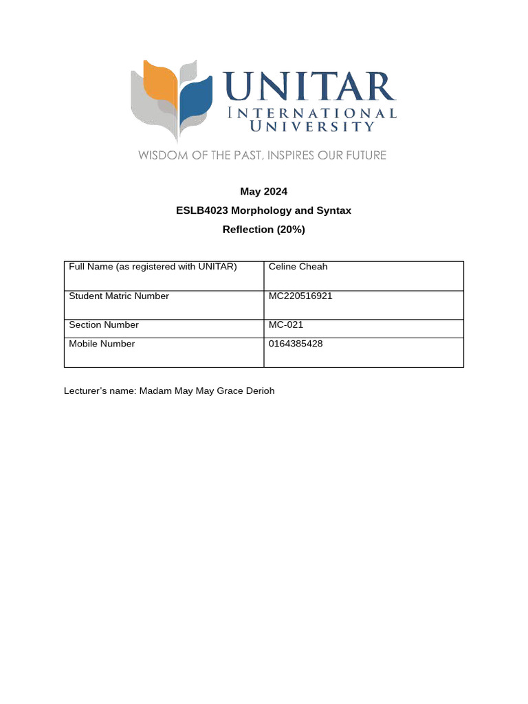 Reflection Morphology and Syntax | PDF