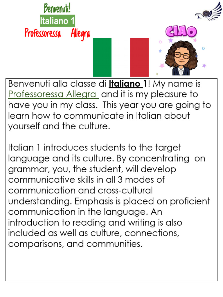 1 Syllabus Italian 1 Grammar | PDF | Human Communication | Career & Growth