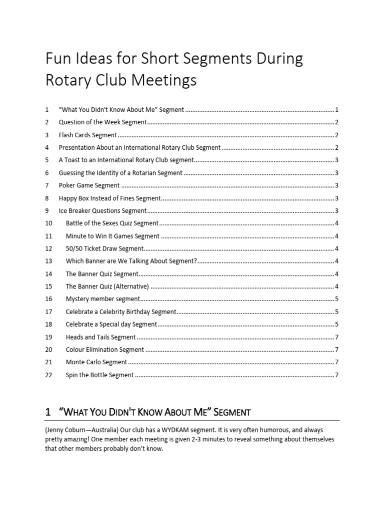 Engaging Rotary Club Meeting Segments | PDF | Sports & Recreation ...