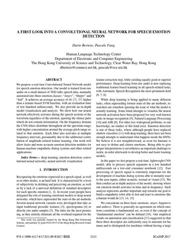 A First Look Into A Convolutional Neural Network For Speech Emotion ...