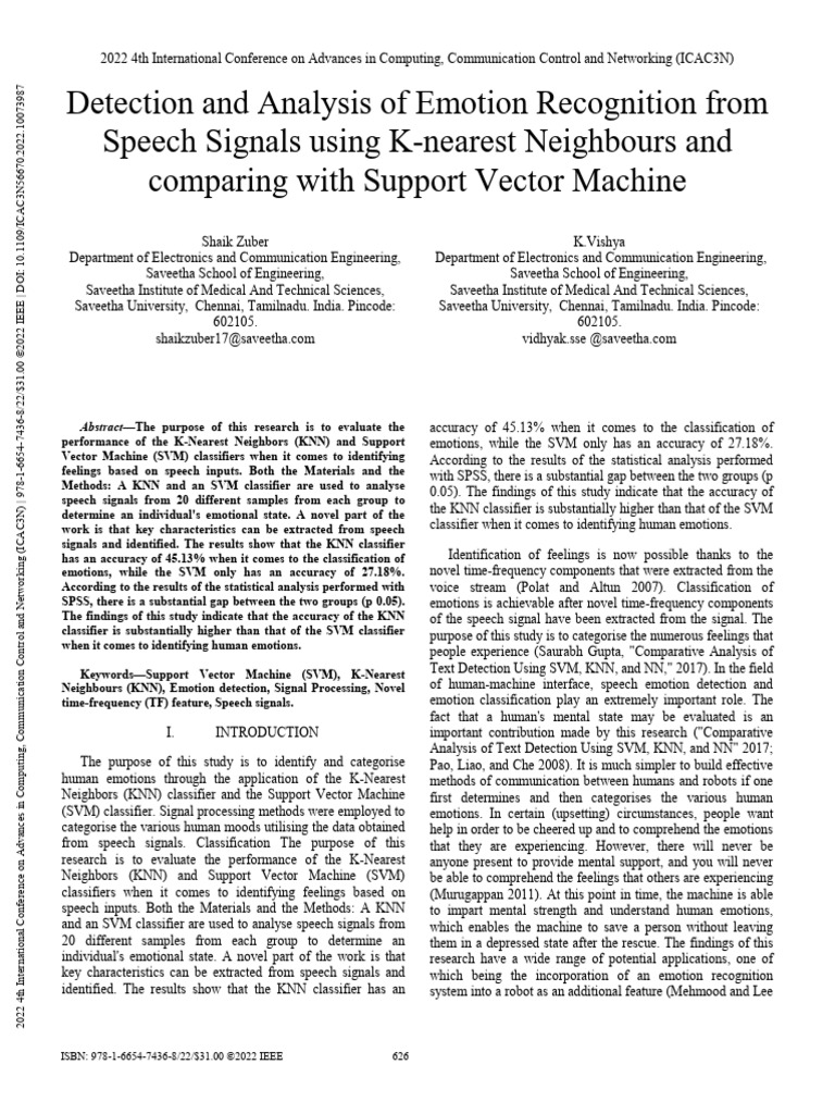 Detection and Analysis of Emotion Recognition From Speech Signals Using ...