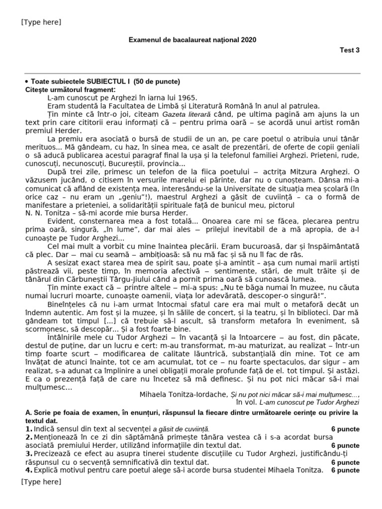 E A Romana Real Tehn 2020 Test 03 | PDF