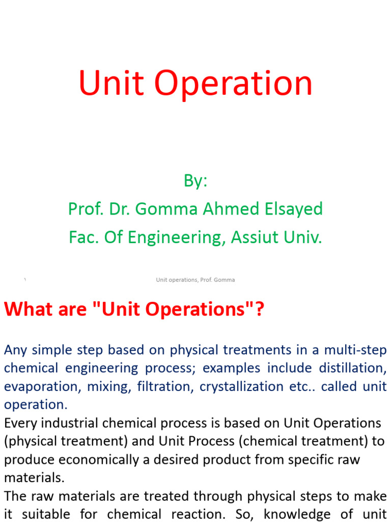 Unit Operations Prof. Gomma Ahmed | PDF