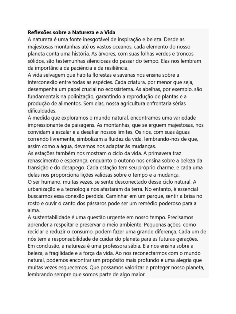 Reflexões sobre Natureza e Vida | PDF | Casa e Jardim | Ciências e ...