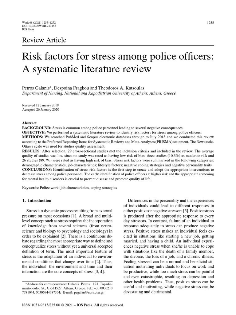 Risk Factors For Stress Among Police Officers. A Systematic Literature ...