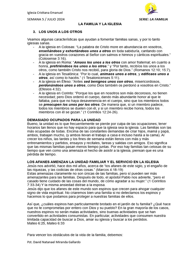 Unidad Familiar e Iglesia: Desafíos y Beneficios | PDF | Cristo (título ...