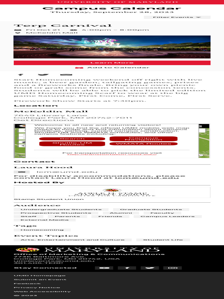 University of Maryland Calendar Terp Carnival PDF