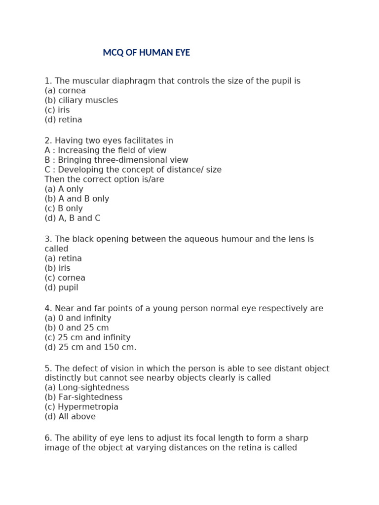 Mcq of human eye sundar pdf