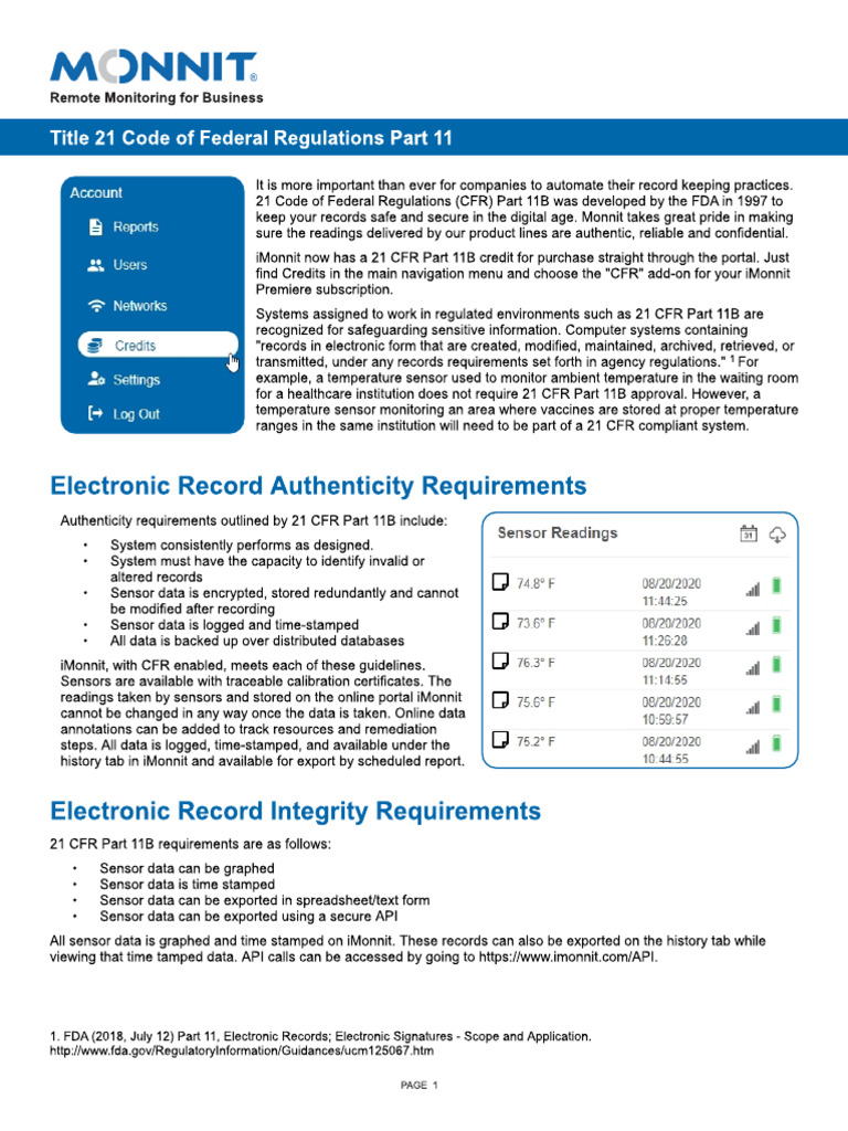 iMonnit Compliance with CFR Part 11B | PDF | Password | Input/Output