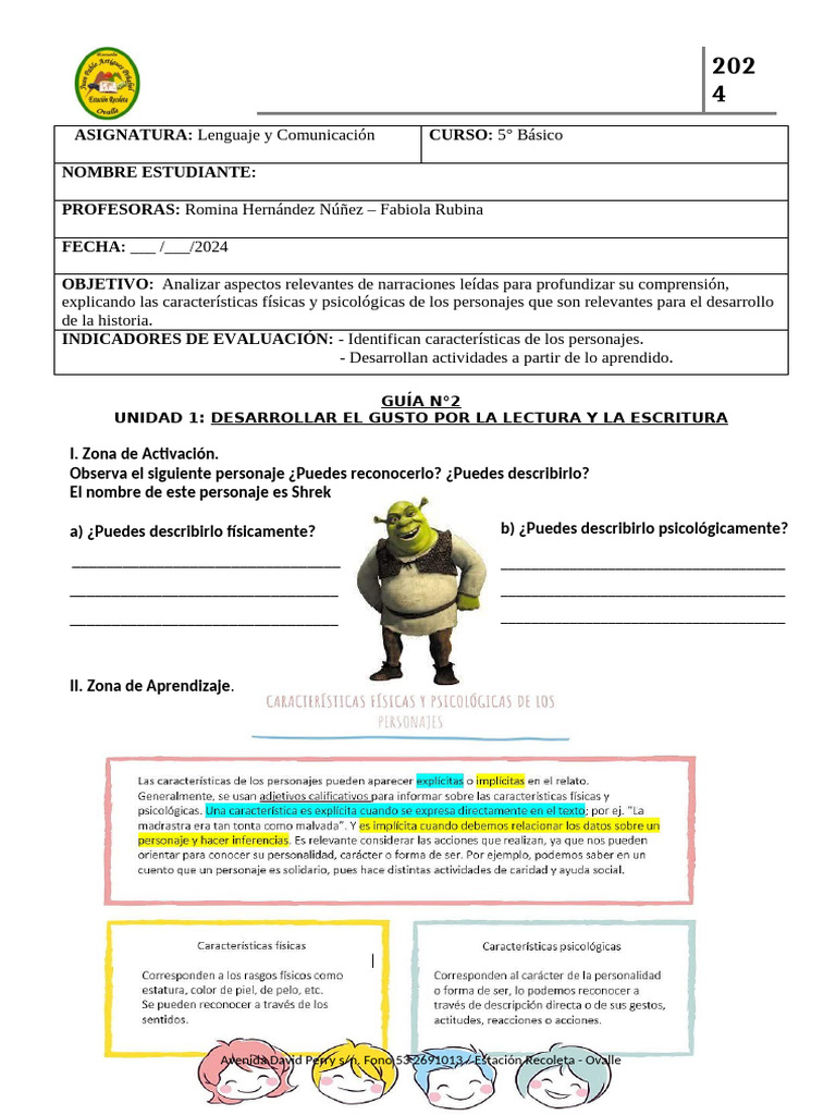 Descripción de Personajes en Narraciones | PDF | Artes del Lenguaje y ...