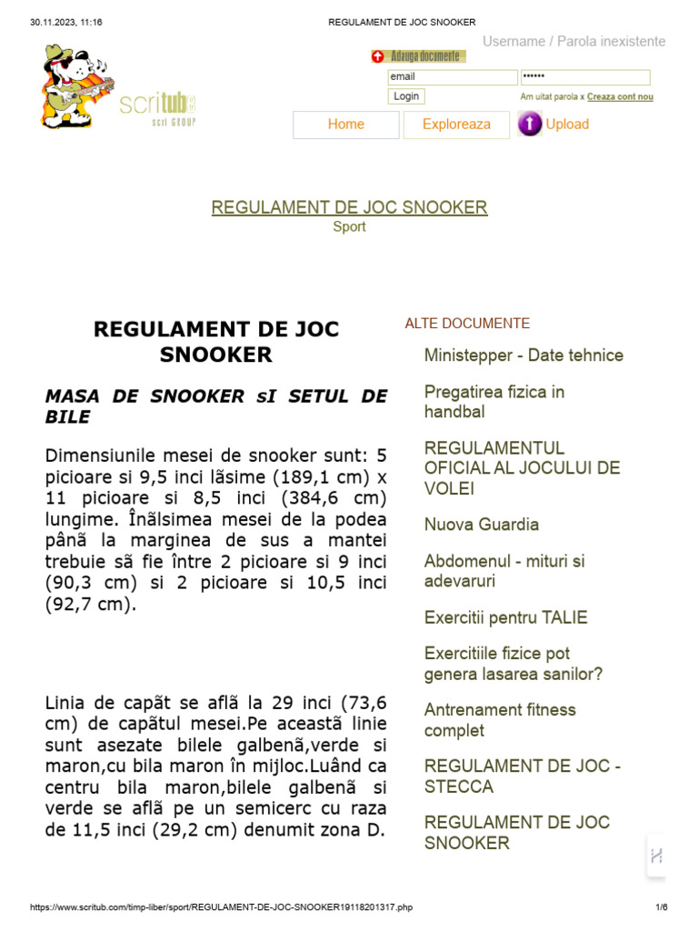 Regulament de Joc Snooker | PDF