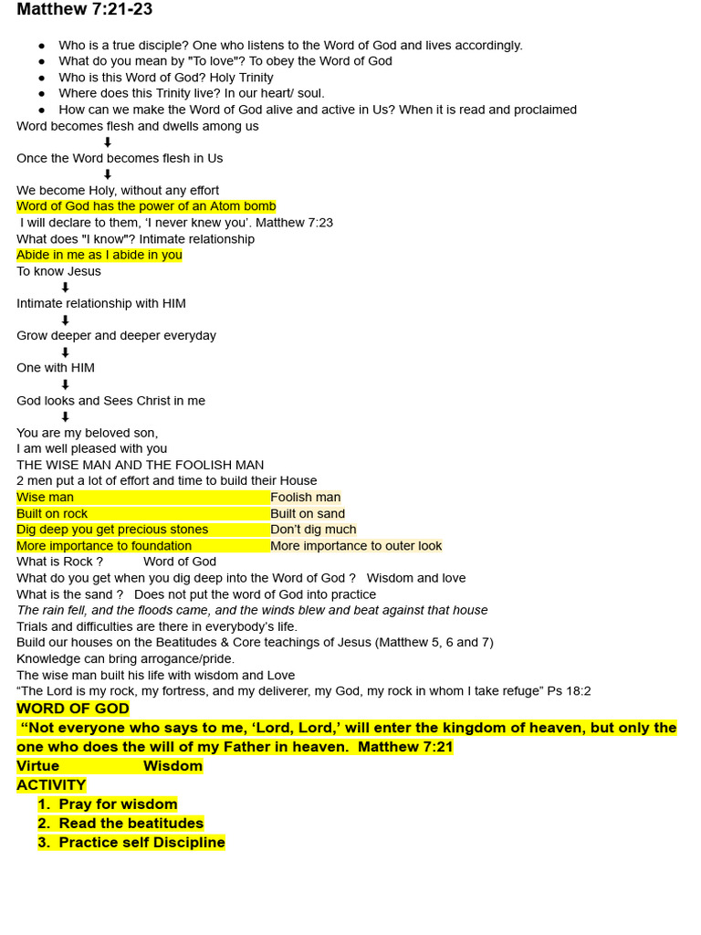 Matthew 7 - 21-28 English Note | PDF